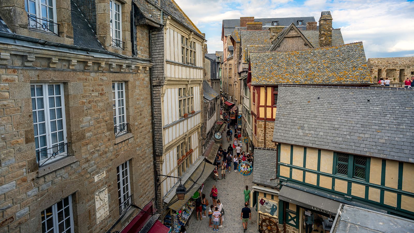 La Grande Rue, architecture and facades and shops, Mont Saint-Michel