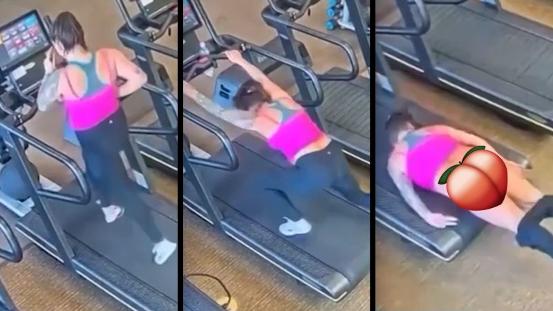Video Woman loses pants in treadmill mishap caught on camera picture image