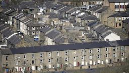 A view of terraced homes on April 4, 2023 in Colne, England. 