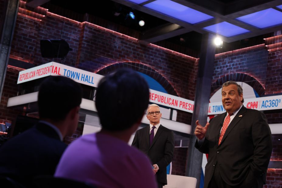 Christie participates in a <a href="https://www.cnn.com/2023/06/12/politics/chris-christie-cnn-town-hall-takeaways/index.html" target="_blank">CNN town hall event</a> hosted by Anderson Cooper in New York in June 2023.