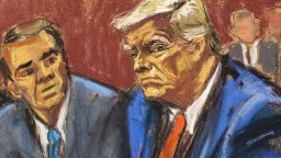 Former U.S. President Trump appears on classified document charges after a federal indictment at Wilkie D. Ferguson Jr. United States Courthouse, alongside his attorney Todd Blanche in Miami, Florida, U.S., June 13, 2023 in a courtroom sketch. 