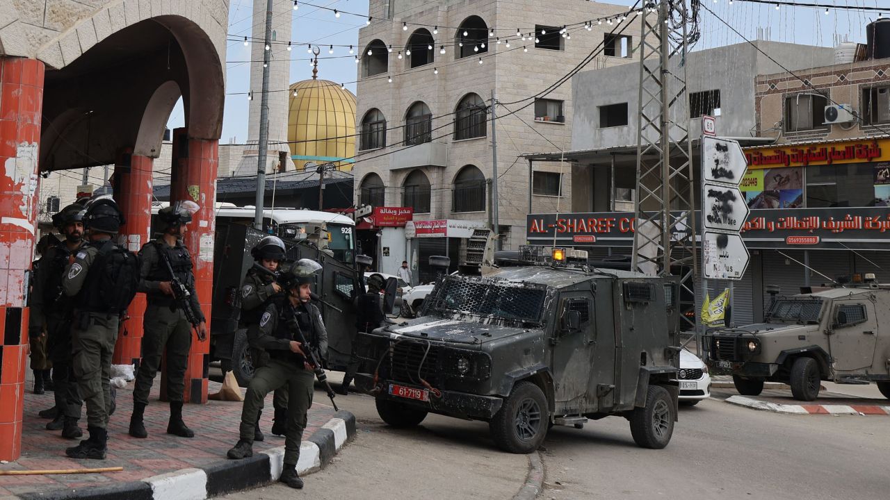 Israeli security forces patrol Huwara on March 26.