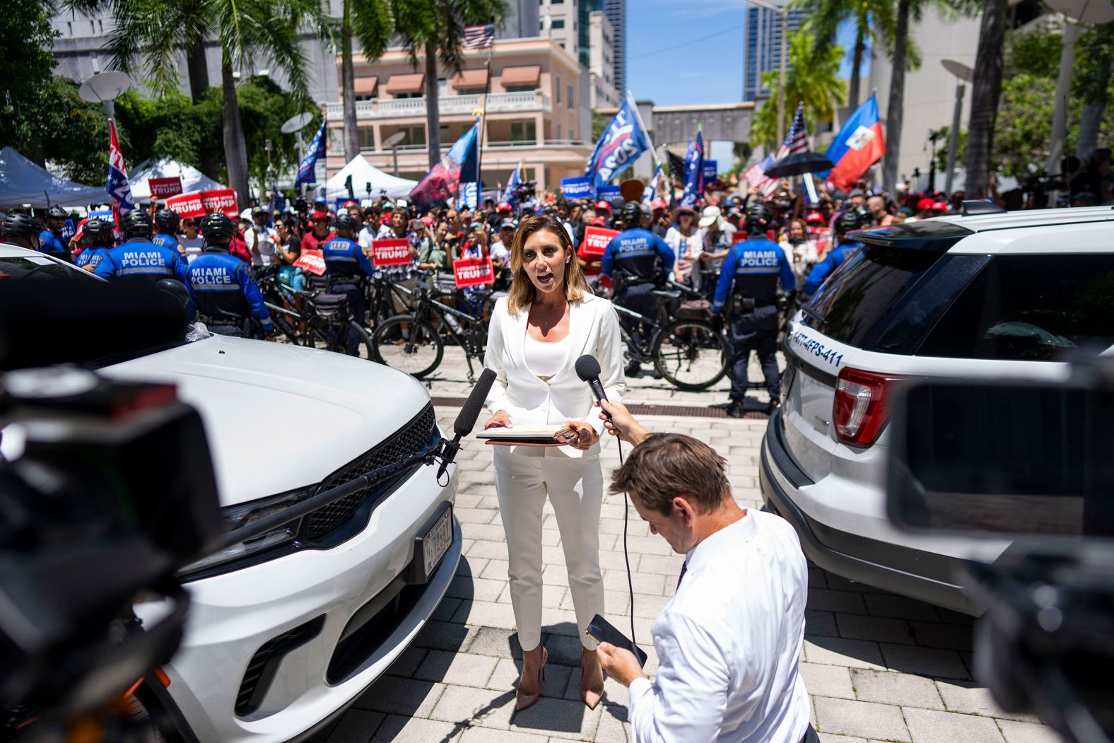 Alina Habba, one of Trump's attorneys, <a href="index.php?page=&url=https%3A%2F%2Fwww.cnn.com%2Fpolitics%2Flive-news%2Fdonald-trump-indictment-court-appearance-06-13-23%23h_8e59d6d3554b8ce2ee332a1412815dca" target="_blank">speaks to reporters</a> outside the courthouse in Miami on June 13. She called the indictment against the former president an "unapologetic weaponization of the criminal justice system."