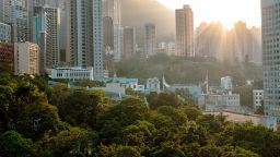 This general view shows Hong Kong Park with skyscrapers in the background, in Hong Kong on Thursday, May 18, 2023.