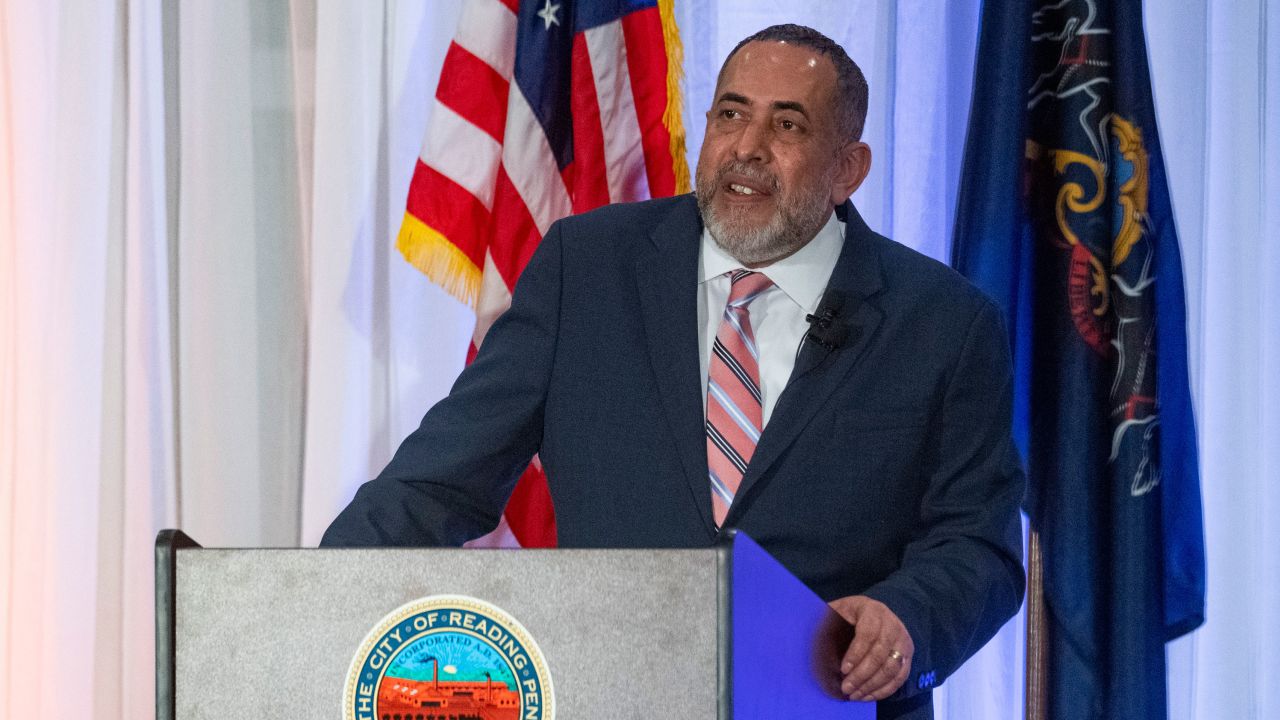 Mayor Eddie Moran speaks during the State of the City address at the DoubleTree by Hilton in Reading, Pennsylvania, on January 28, 2022. 