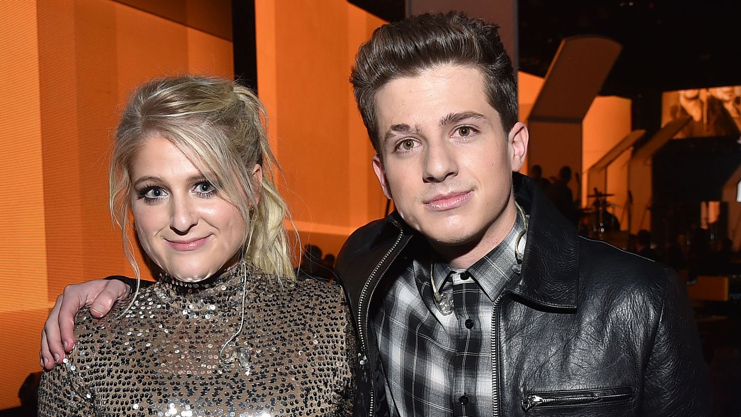 Meghan Trainor (L) and Charlie Puth at the 2015 American Music Awards.