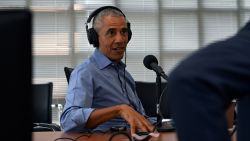 Former President Barack Obama records a podcast with David Axelrod on Thursday, June 8, 2023, in Washington, DC.