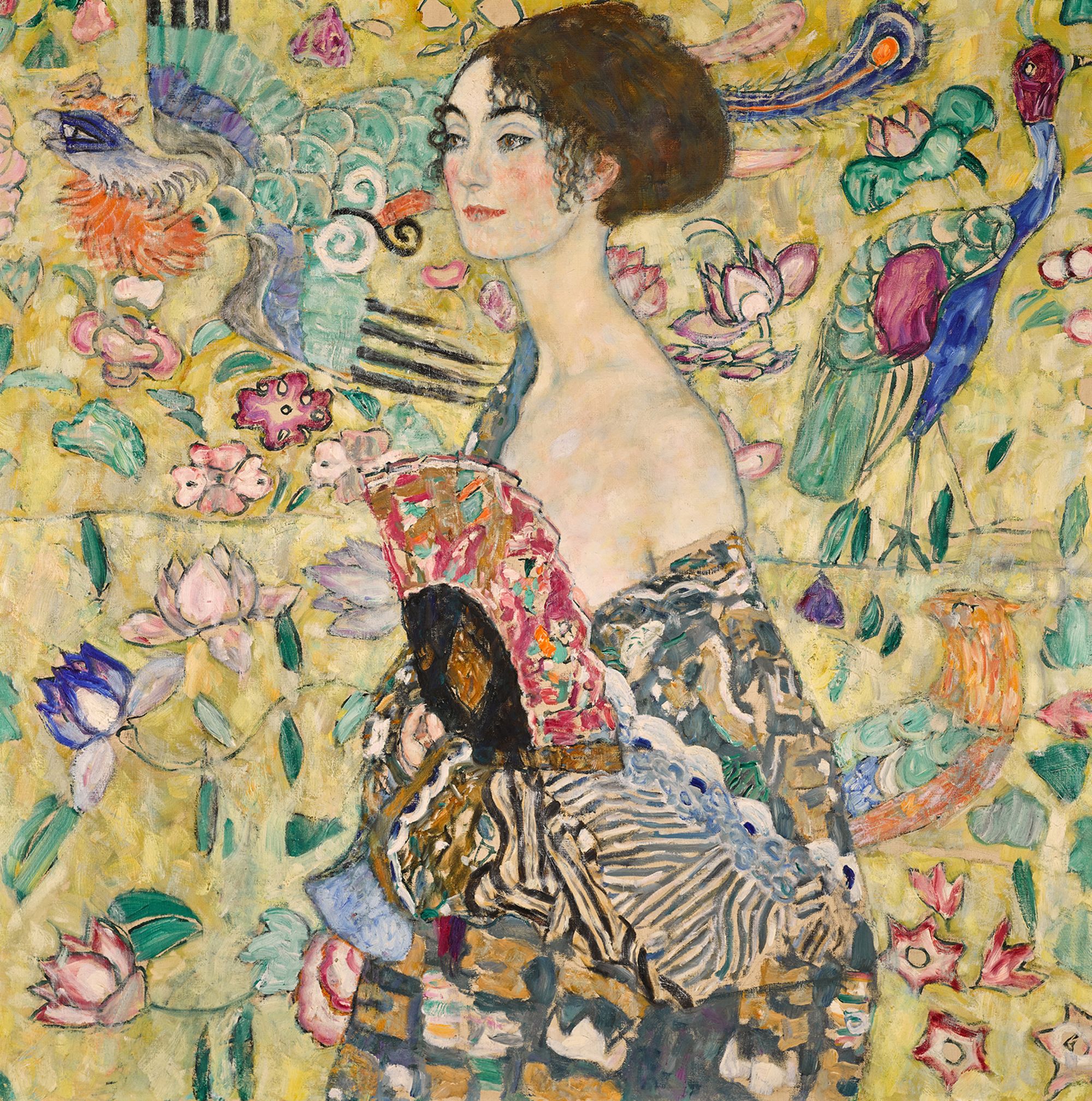 This picture shows "Dame mit Fächer (Lady with a Fan) painting, the last portrait Gustav Klimt completed before his untimely death.