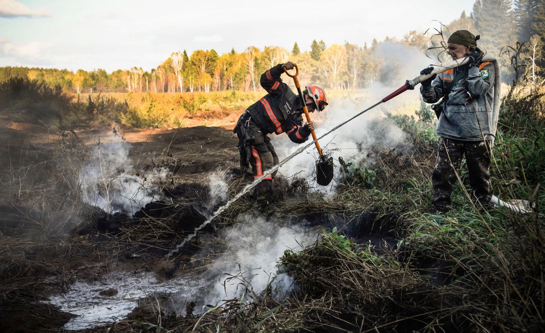 A peat fire in a Suzunsky forest in Siberia on September 11, 2020, during the region's punishing heat wave.