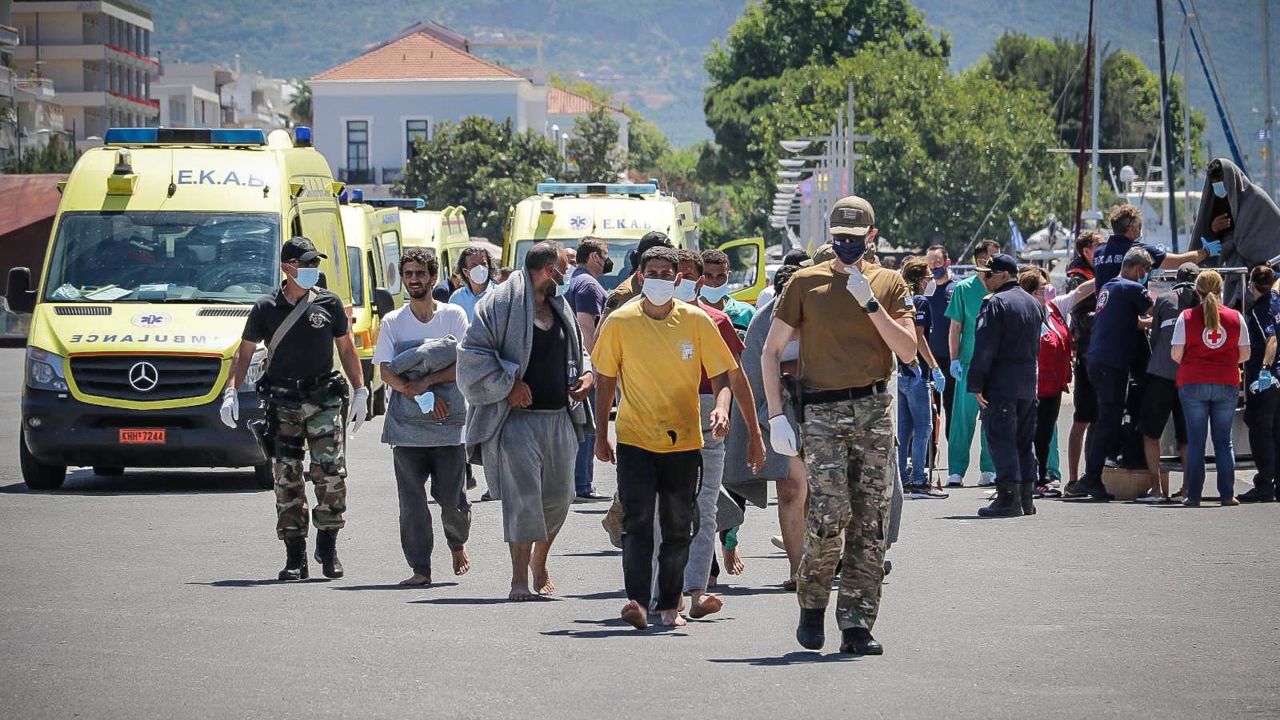 Migrants arrive at the port of Kalamata, following a rescue operation, after their boat capsized at open sea, in Kalamata, Greece, June 14, 2023. 