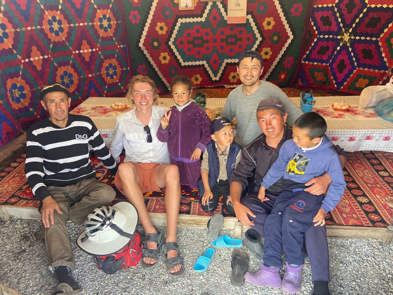 Inside the yurt of a Kyrgyz nomadic family