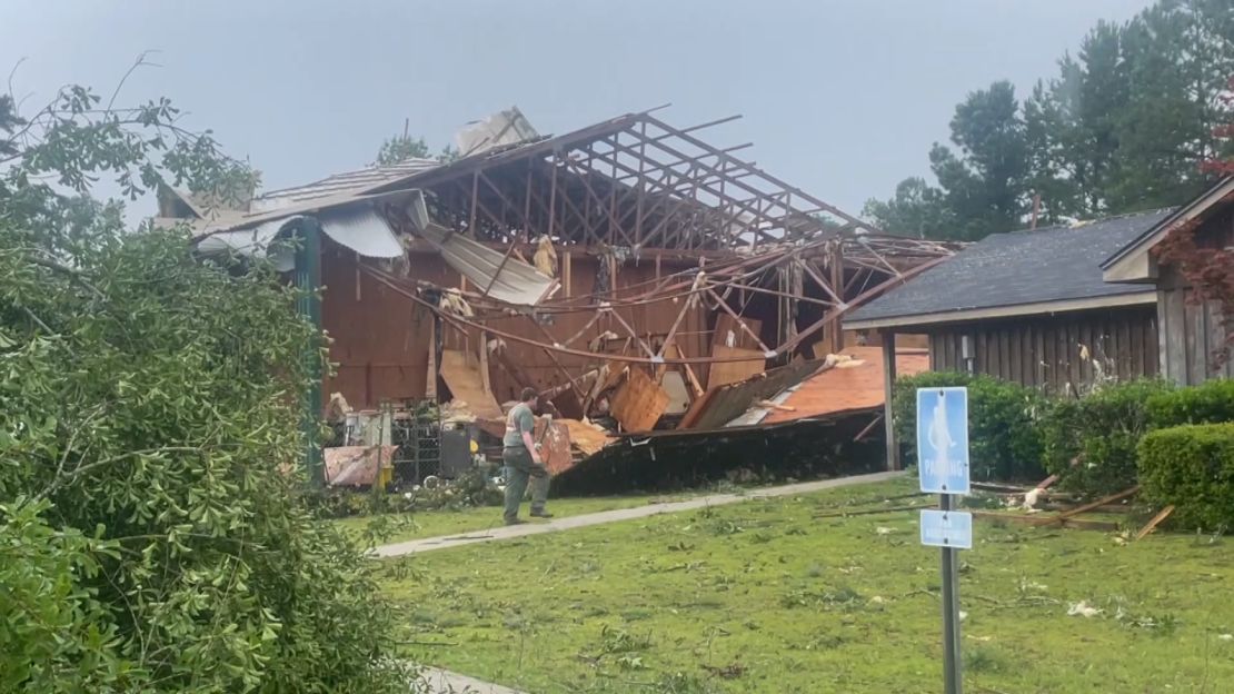 A building damaged by severe weather in Henry County, Alabama.