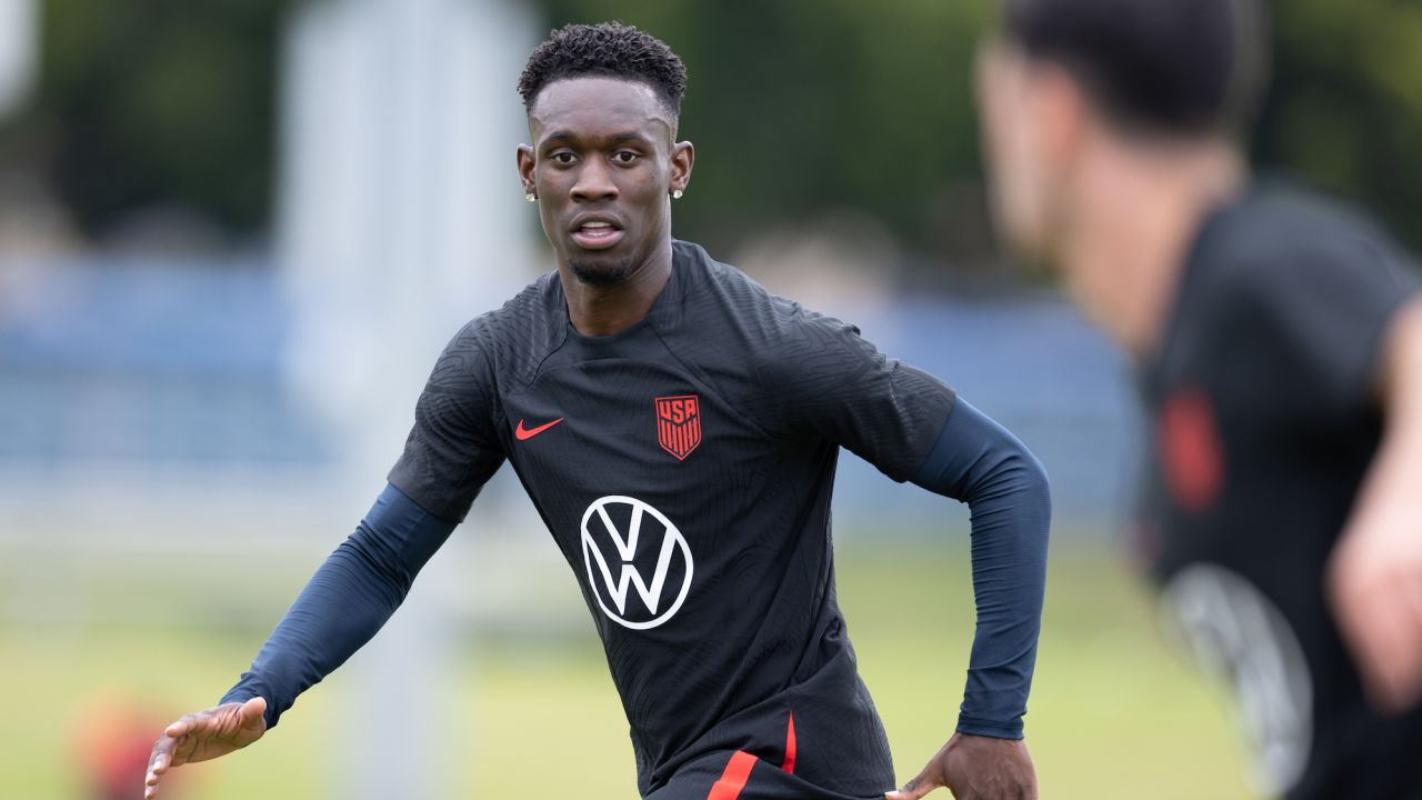 CARSON, CA - JUNE 7: Folarin Balogun of the United States during a USMNT practice session at Dignity Health Sports Park on June 7, 2023 in Carson, California. (Photo by John Dorton/USSF/Getty Images for USSF)