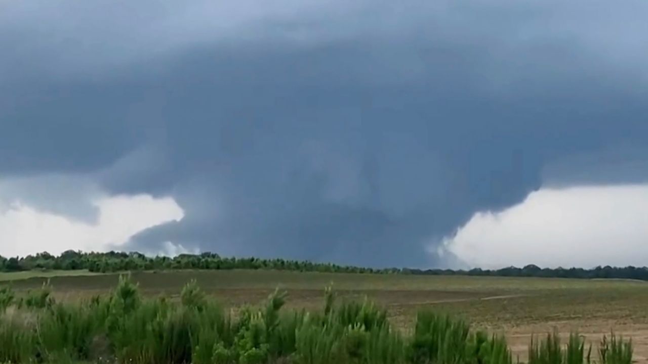 A tornado is seen on the ground June 14, 2023, in Blakely, Georgia.
