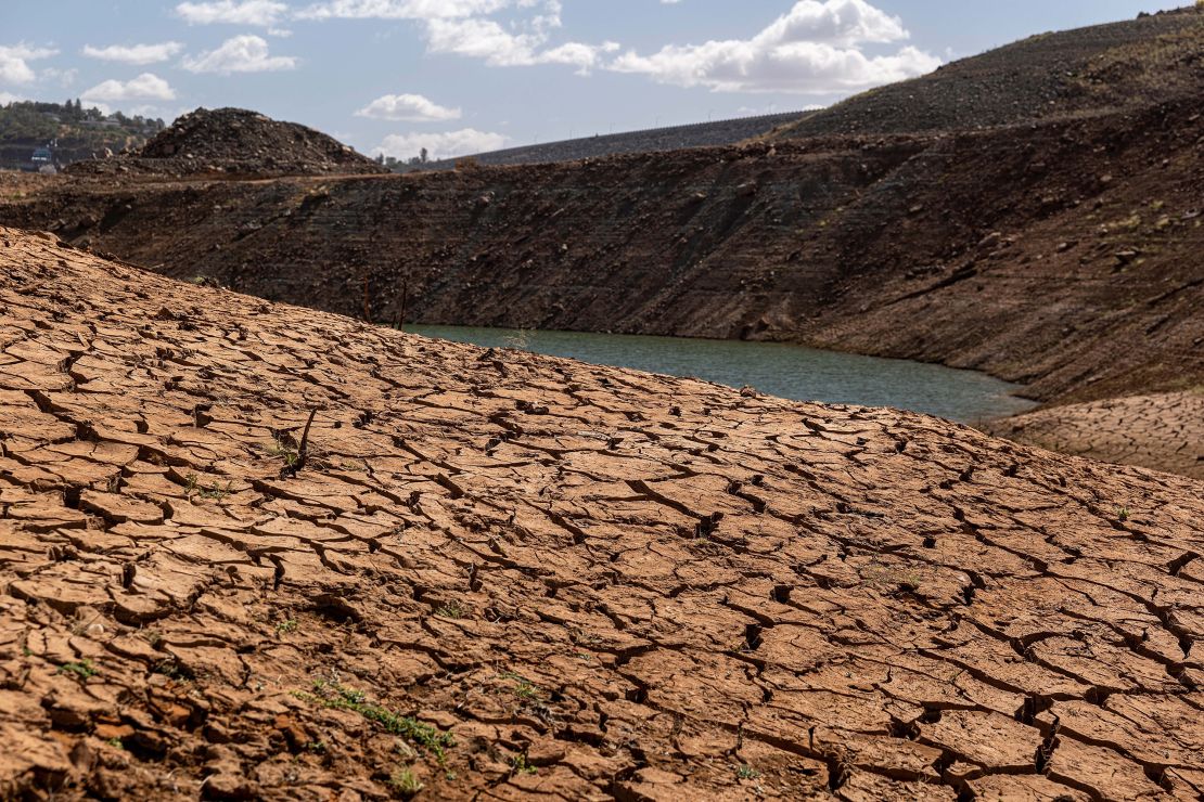 A dried cracked lake bed at Lake Oroville during a drought in Oroville, California, on Monday, Oct. 11, 2021.