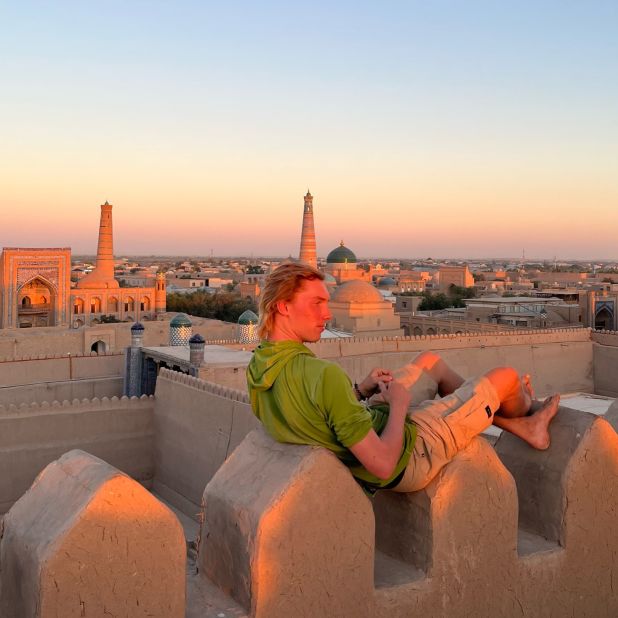 <strong>Bitter sweet:</strong> "I am very sad to be giving up this lifestyle," admits Swanson, who is seen here in Khiva, Uzbekistan. "I love exploring new places, always seeing new people and roughing it out here."