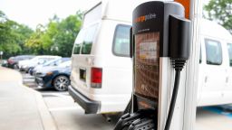 Spring Township, PA - July 21: A ChargePoint vehicle (EV) charging station at the Homewood Suites by Hilton hotel in Spring Township, PA Wednesday morning July 21, 2021. 