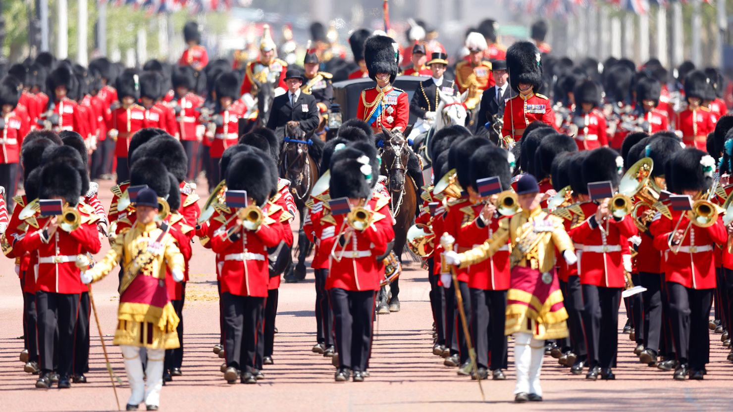 Prince William returns to Buckingham Palace on horseback on June 10, during final rehearsals for the King's Birthday Parade, known as Trooping the Colour, which takes place on Saturday.