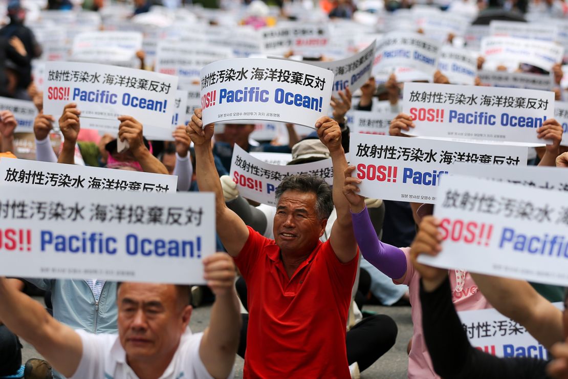 A rally in Seoul, South Korea, in opposition to Japan's plan to release wastewater on June 12, 2023. 