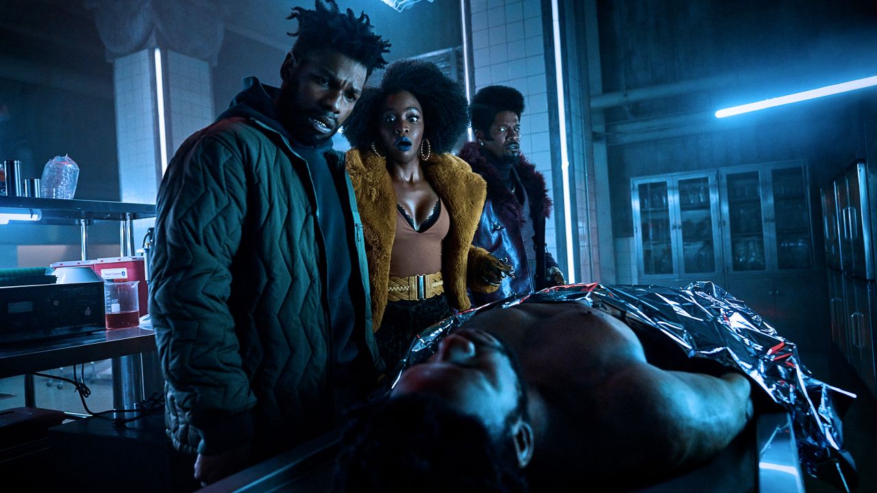 John Boyega as Fontaine, Teyonah Parris as Yo-Yo and Jamie Foxx as Slick Charles in "They Cloned Tyrone."