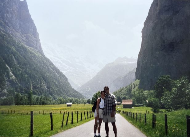 <strong>Exploring together:</strong> Here's Kim and Tom photographed walking down a countryside road in Lauterbrunnen, Switzerland.