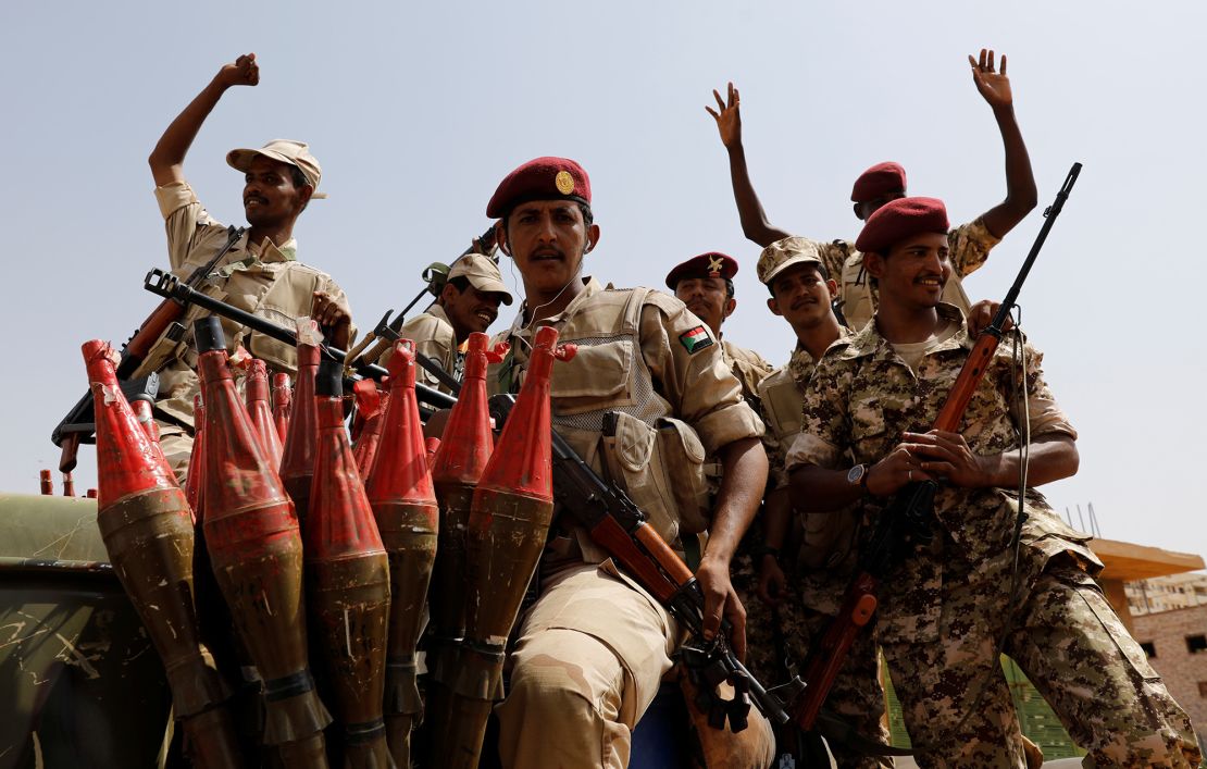 Fighters from the Rapid Support Forces (RSF) which is led by Gen. Mohamed Hamdan Dagalos (Hemedti) in Khartoum, Sudan,  on June 18, 2019. 