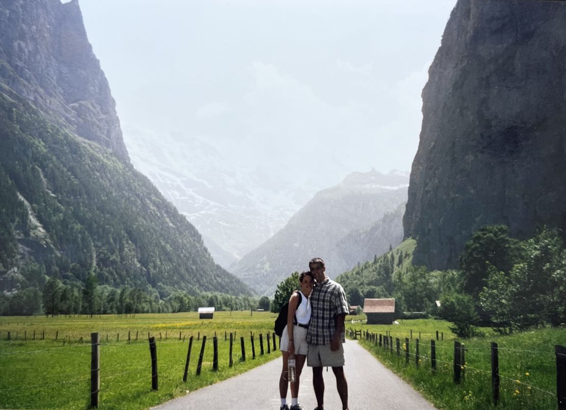 Here's Tom and Kim photographed walking down a countryside road in Lauterbrunnen, Switzerland about a week after they met in Munich.