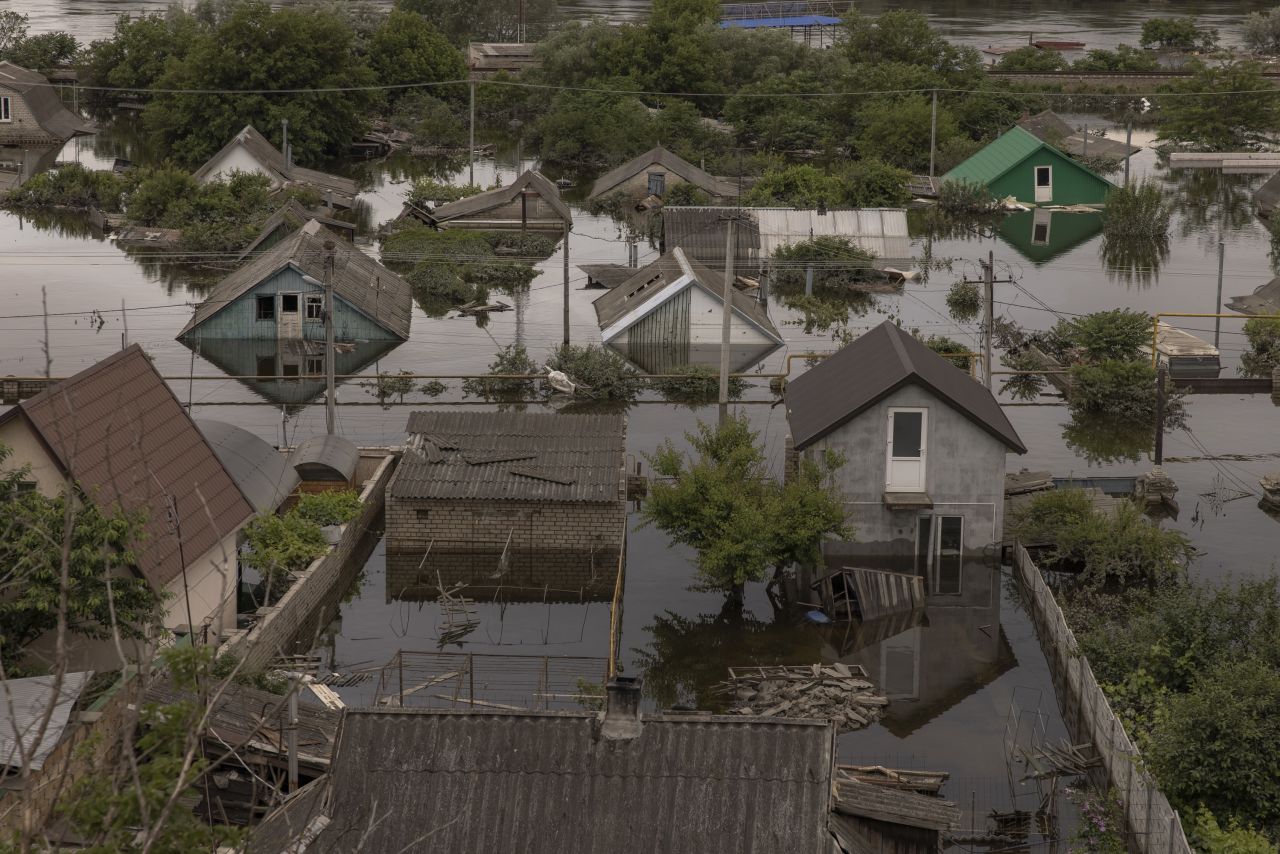 An area of Kherson, Ukraine, is flooded on Saturday, June 10. <a href="http://www.cnn.com/2023/06/07/world/gallery/ukraine-nova-kakhovka-dam-collapse/index.html" target="_blank">The Nova Kakhovka dam collapsed in southern Ukraine</a> on June 6, destroying entire villages, flooding farmland and depriving tens of thousands of people of power and clean water.