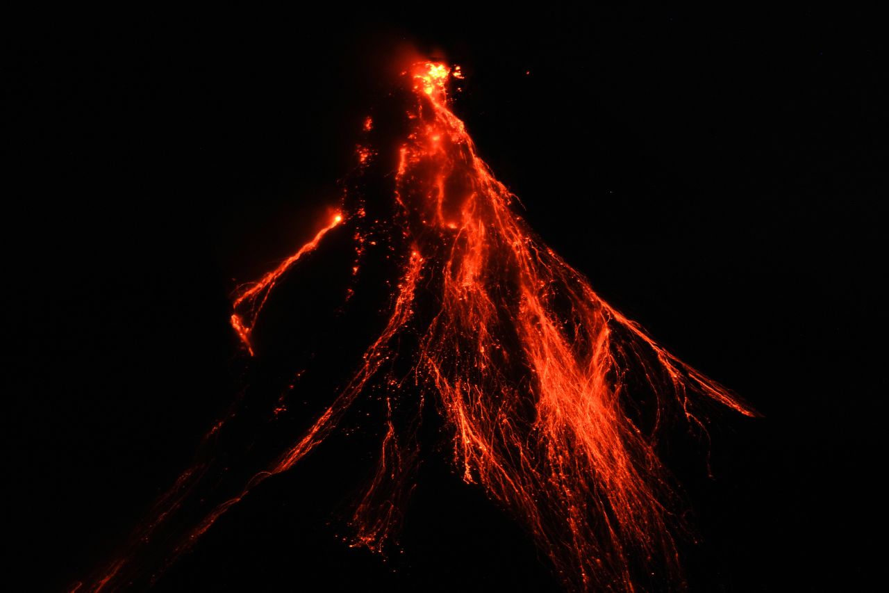 Lava flows down the slopes of the Mount Mayon volcano in the Philippines on Thursday, June 15. <a href="https://www.cnn.com/2023/06/12/asia/philippines-mayon-volcano-eruption-evacuations-intl-hnk/index.html" target="_blank">The volcano</a> began spewing lava and sulfuric gas on Sunday, prompting evacuations.