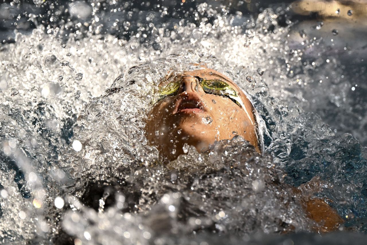 Mary-Ambre Moluh competes in the 100-meter backstroke during the French swimming championships in Rennes on Monday, June 12.