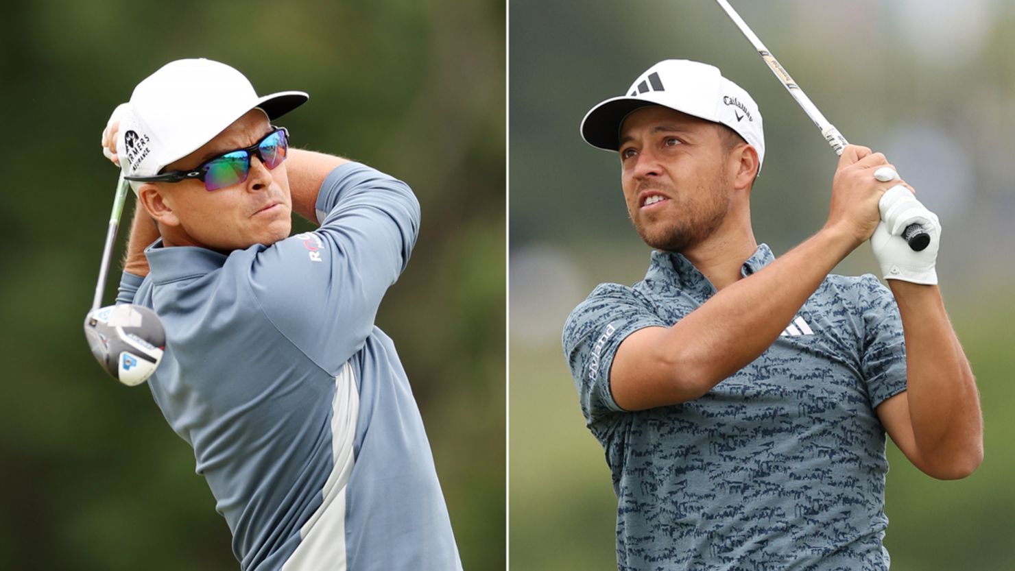 Rickie Fowler, left, and Xander Schauffele, right, in action during the opening round of the 123rd US Open.