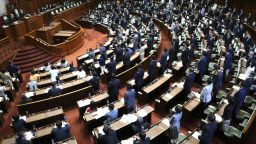 A plenary session of the Upper House passes and goes into force a bill to promote understanding of sexual minorities (LGBT) with a majority vote at the Diet building in Tokyo on June 16, 2023.( The Yomiuri Shimbun via AP Images )