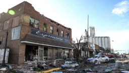 Buildings and vehicles show damage after a tornado struck Perryton, Texas, Thursday, June 15, 2023. (AP Photo/David Erickson)