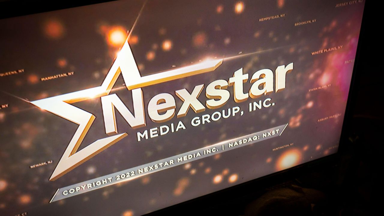The Nexstar Media Group logo is seen at the end of the WPIX news in New York on Sunday, July 3, 2022. 