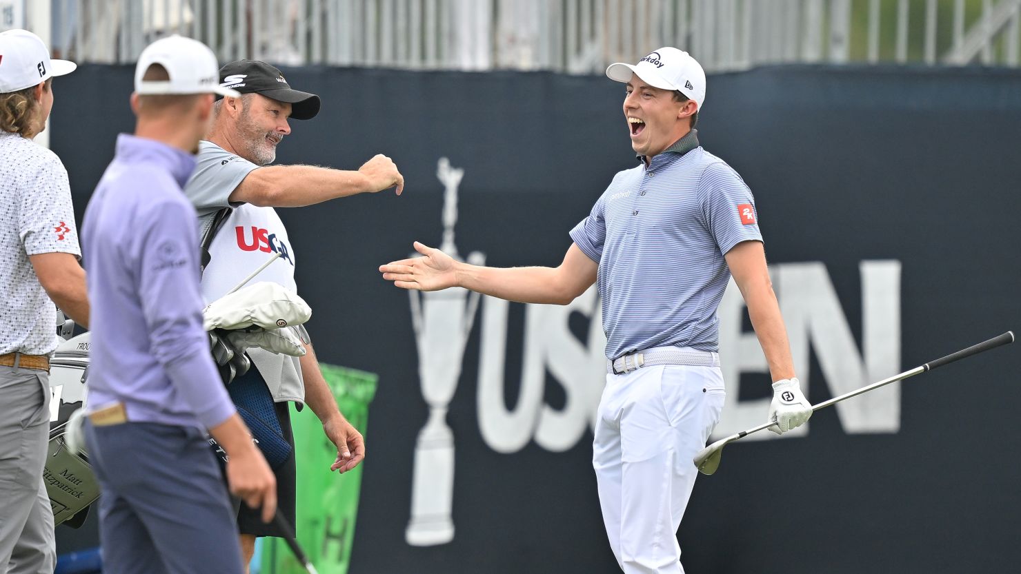 Matt Fitzpatrick celebrates after making an ace on the 15th hole during the second round of the 123rd U.S. Open Championship at The Los Angeles Country Club in California.