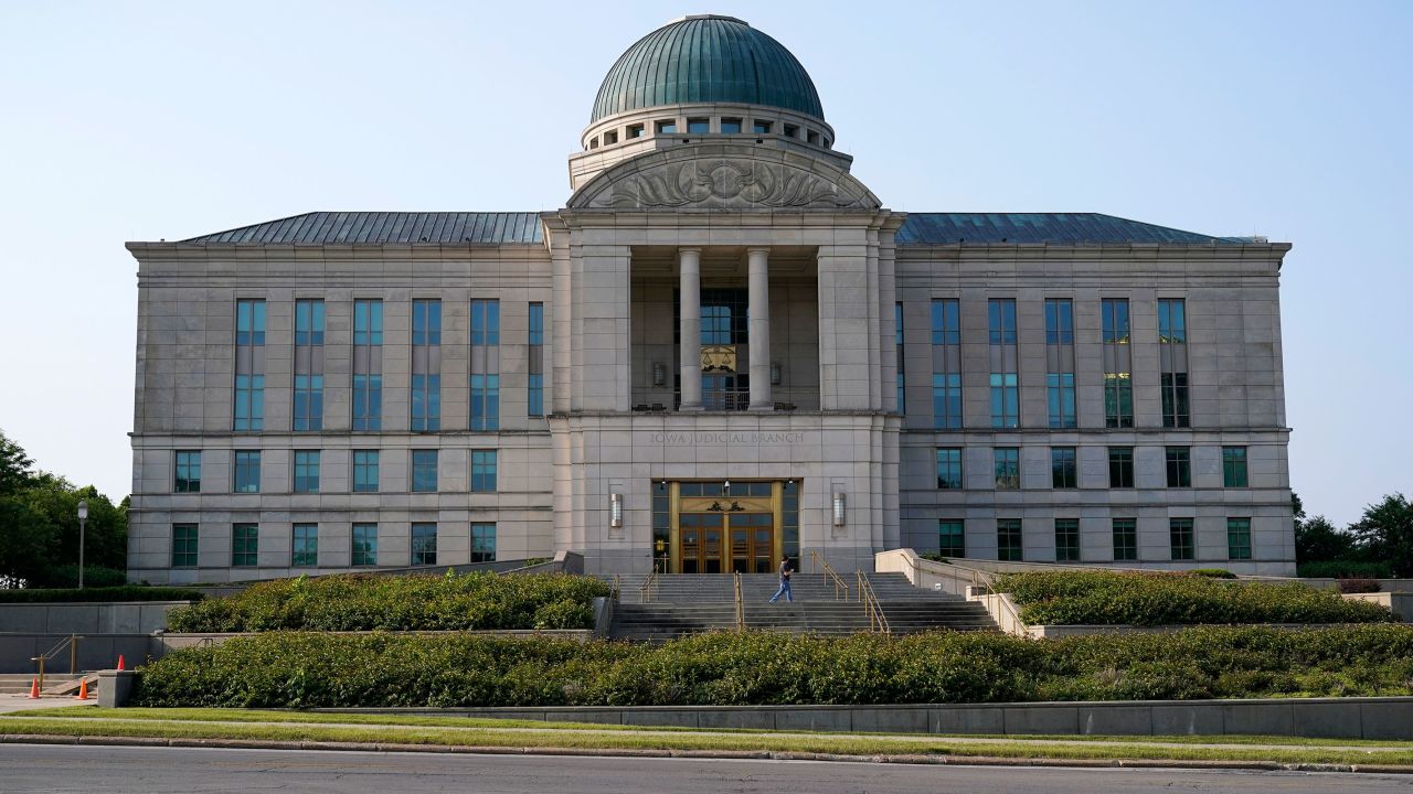The Iowa Judicial Branch Building is shown, Friday, June 16, 2023, in Des Moines, Iowa. Abortion will remain legal in Iowa after the state's high court declined Friday to reinstate a law that would have largely banned the procedure, rebuffing Republican Gov. Kim Reynolds and, for now, keeping the conservative state from joining others with strict abortion limits. (AP Photo/Charlie Neibergall)