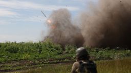 Ukrainian servicemen of the 10th Mountain Assault Brigade "Edelweiss" fire a rocket from a BM-21 'Grad' multiple rocket launcher towards Russian positions, near Bakhmut in the Donetsk region on June 13, 2023, amid the Russian invasion of Ukraine. (Photo by Anatolii Stepanov / AFP) (Photo by ANATOLII STEPANOV/AFP via Getty Images)