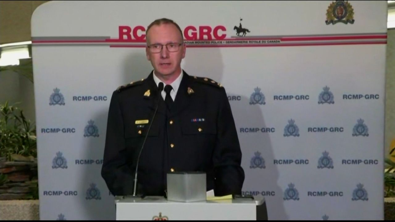Royal Canadian Mounted Police Officer Rob Lasson speaking during a press conference on June 16.