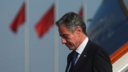 US Secretary of State Antony Blinken arrives in Bejing, China, on June 18.