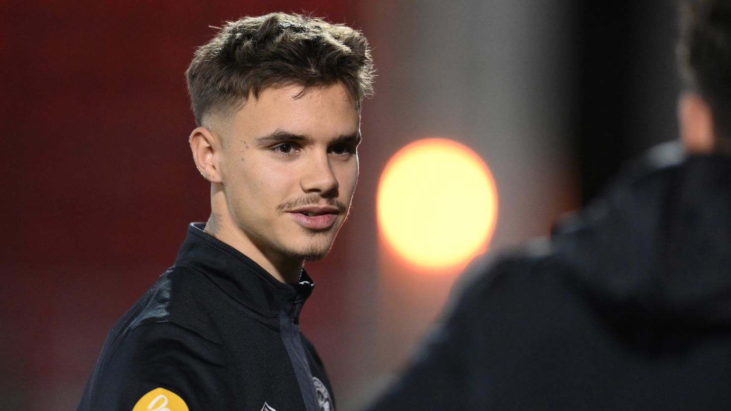 WOKING, ENGLAND - JANUARY 13: Romeo Beckham of Brentford B in action during warm up prior the Premier League Cup match between Brentford B and Aston Villa U21 at The Laithwaite Community Stadium on January 13, 2023 in Woking, England. (Photo by Alex Broadway/Getty Images)