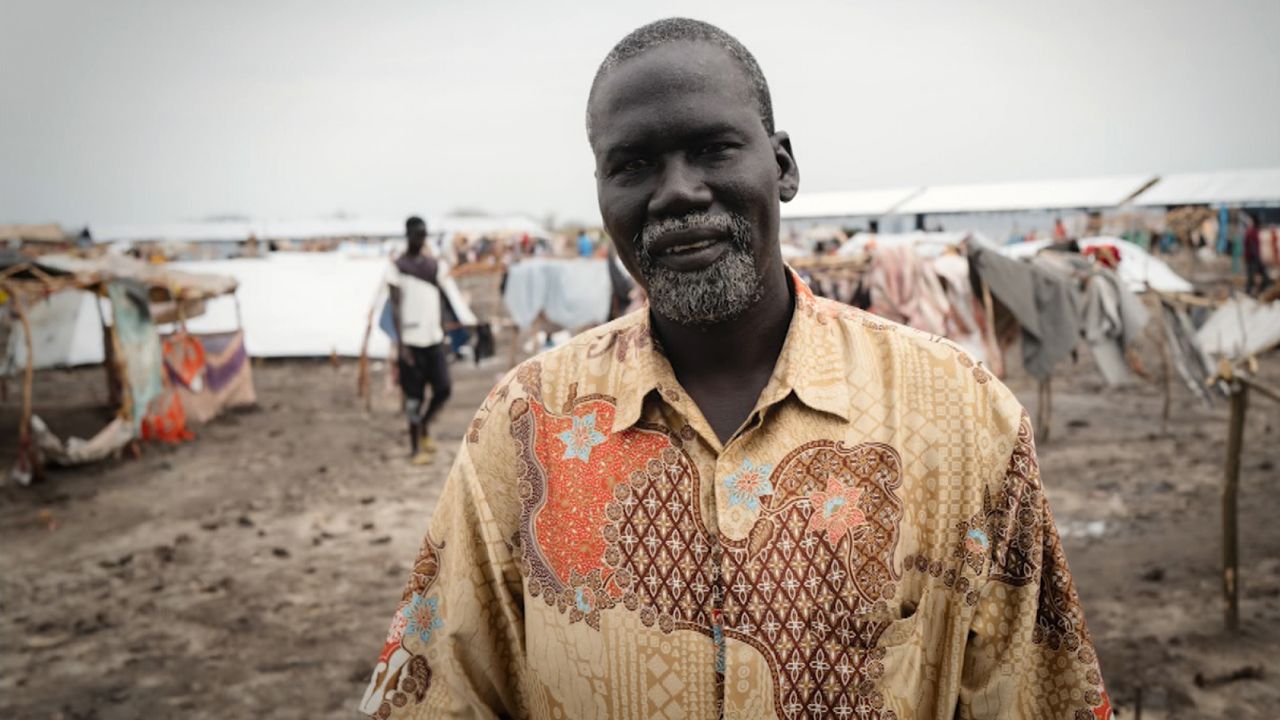 Kueaa Darhok fled Khartoum with his family when fighting broke out and is now a community leader at the Renk transit camp near the South Sudan border.