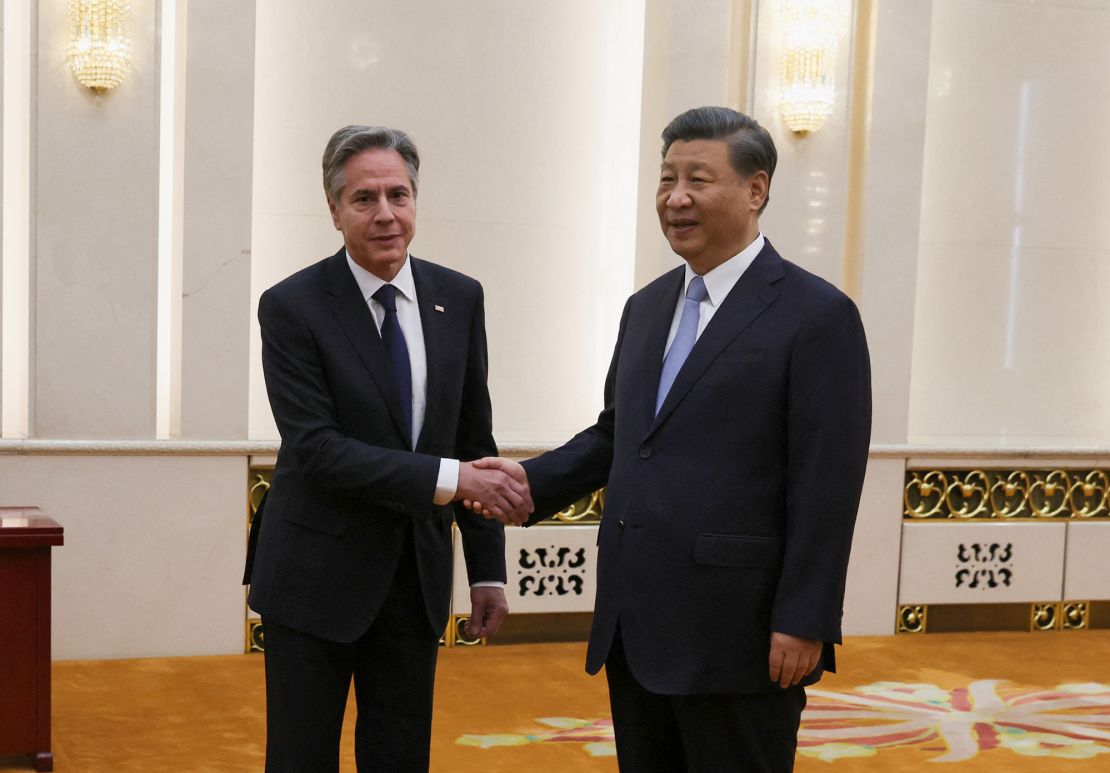 U.S. Secretary of State Antony Blinken shakes hands with Chinese President Xi Jinping in the Great Hall of the People in Beijing, China, June 19, 2023.  REUTERS/Leah Millis/Pool