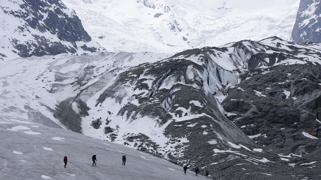 The receding Morteratsch glacier is pictured on May 21, 2023 near Pontresina, Switzerland.