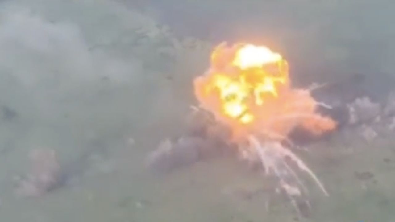Drone video shows huge explosion.
