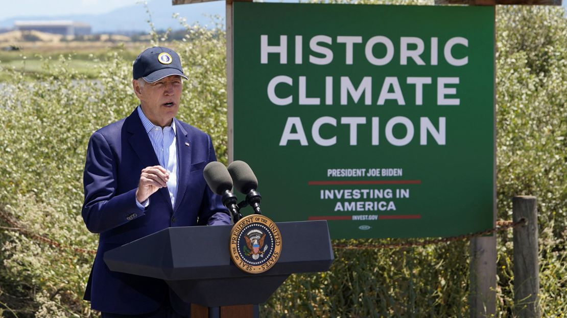 President Joe Biden speaks about his administration's actions to battle climate change and protect the environment during a visit to Lucy Evans Baylands Nature Interpretive Center and Preserve, in Palo Alto, California, on June 19, 2023.