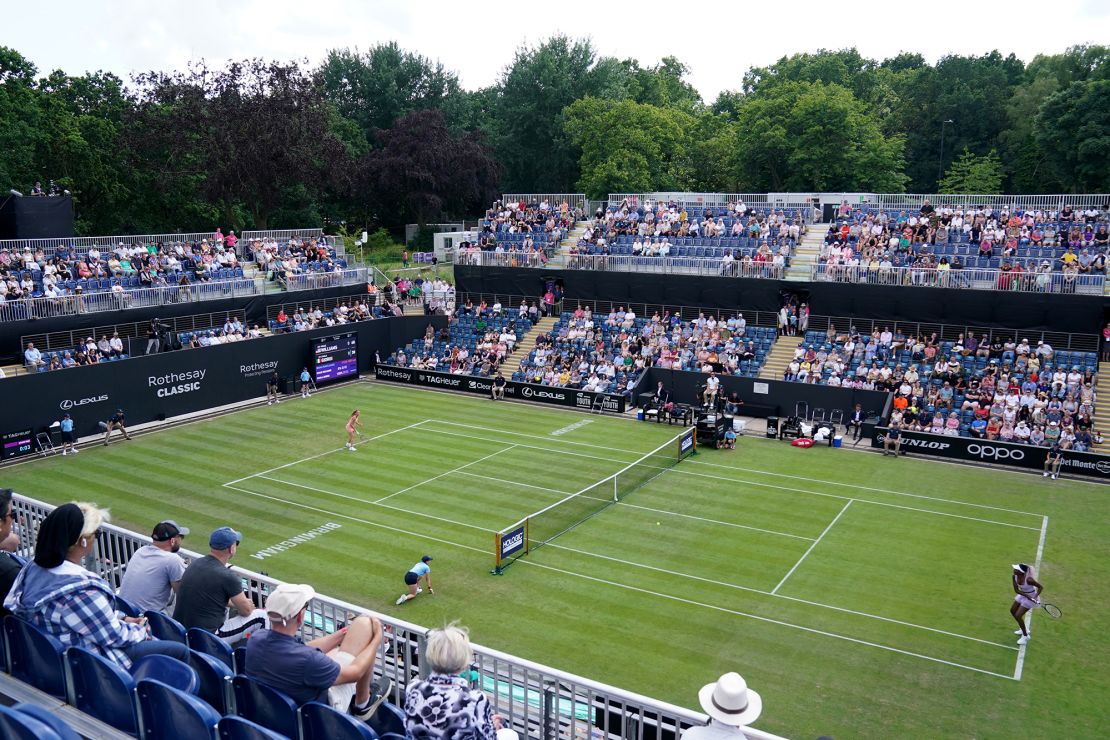 A general view of play as Venus Williams and Camila Giorgi can be seen during the Women's Singles Qualifying match on day one of the Rothesay Classic Birmingham at Edgbaston Priory Club. Picture date: Monday June 19, 2023. (Photo by Jacob King/PA Images via Getty Images)