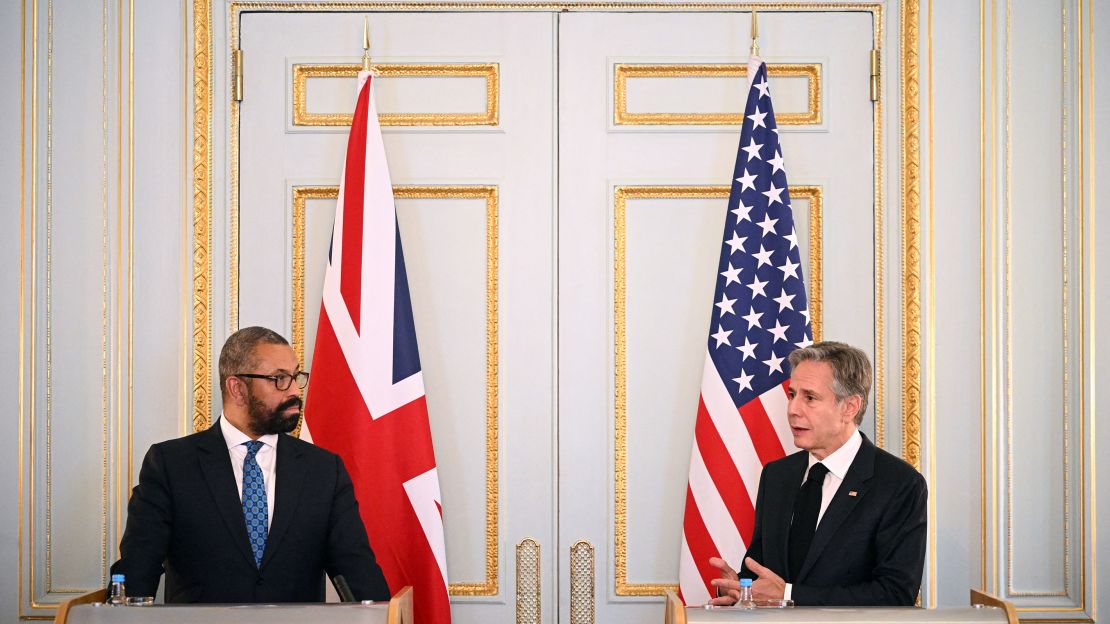 UK Foreign Secretary James Cleverly, left, and US Secretary of State Antony Blinken hold a press conference on June 20 in London.