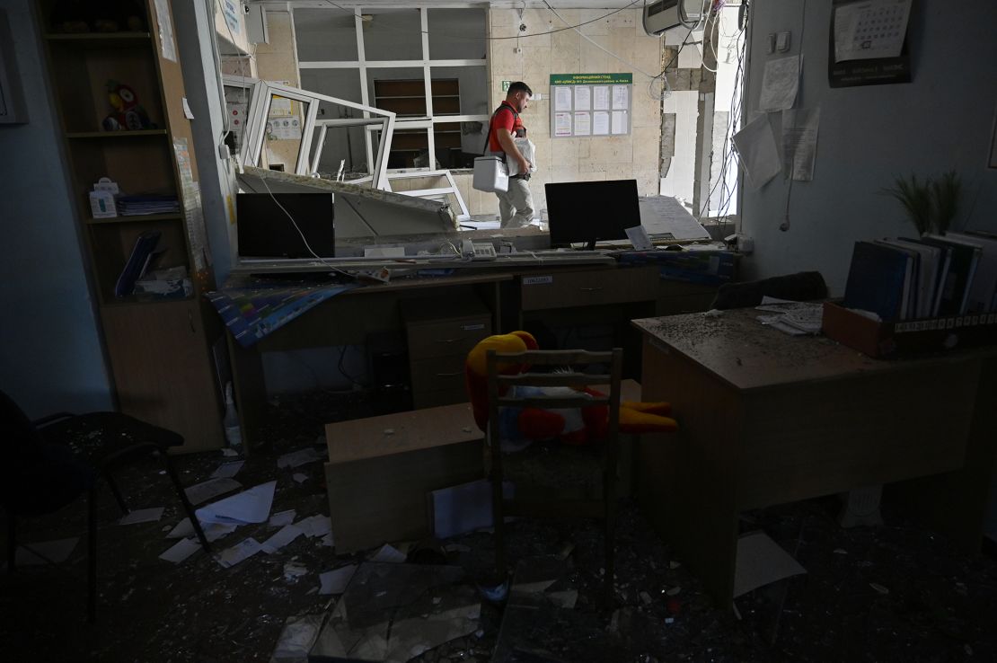 A clinic destroyed by a Russian rocket attack in Ukraine's capital, Kyiv, on June 1, 2023
