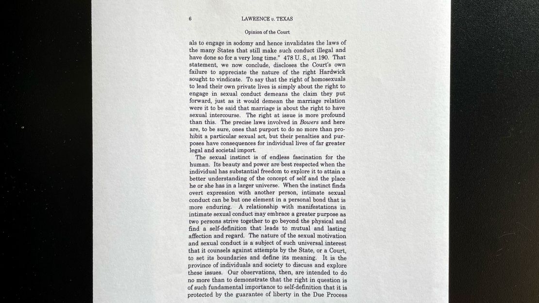Text from first draft of opinion in Lawrence v. Texas by Justice Anthony Kennedy. References to the "sexual instinct" were removed in subsequent drafts