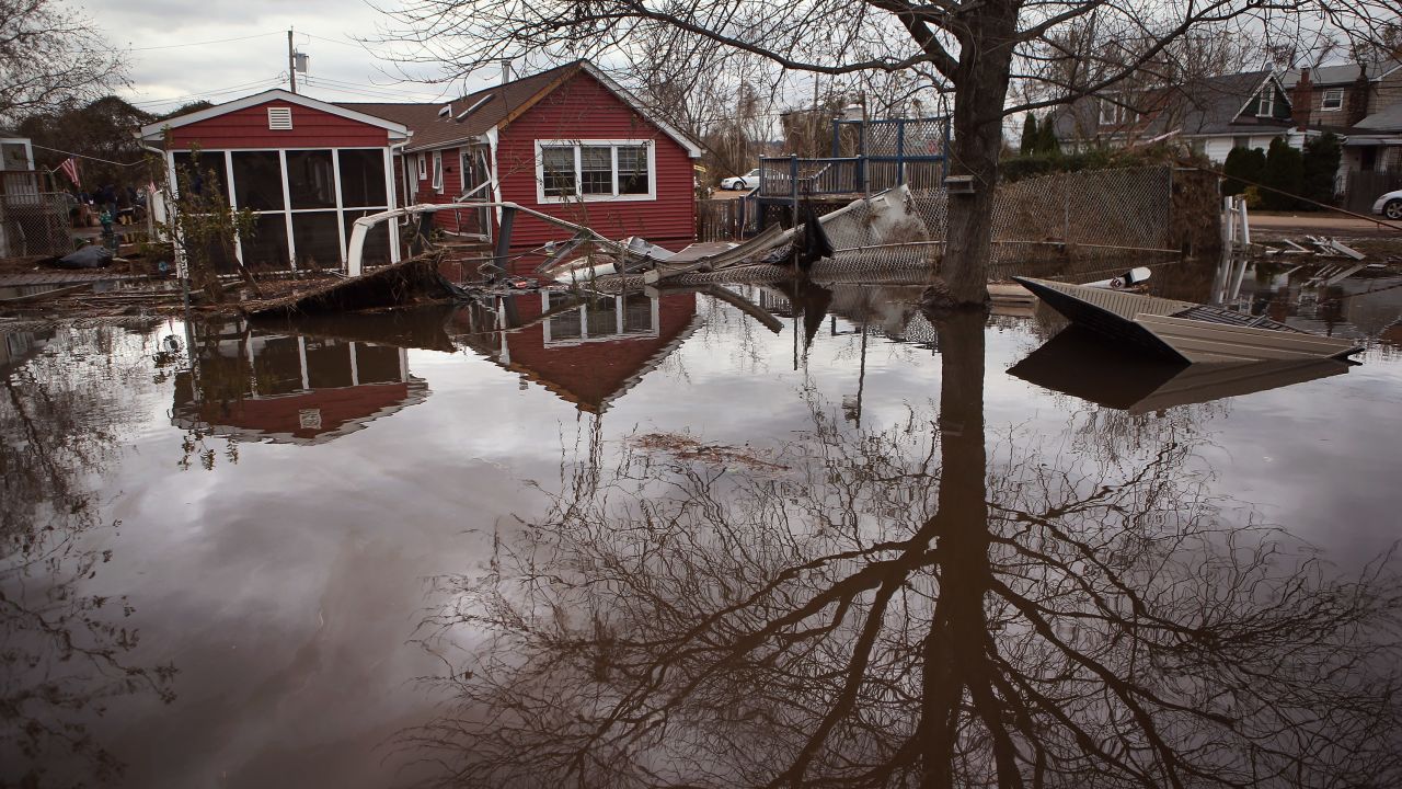 Water floods the Ocean Breeze neighborhood of New York City's Staten Island in 2012 after Superstorm Sandy.